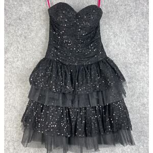 Betsey Johnson Dress Womens Black Strapless Sequin Tulle Whimsigoth Fairygoth